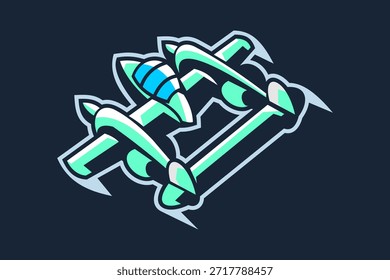 Ilustración vectorial de avión de combate americano ww2. logotipo de aeronave simple, equipo militar.