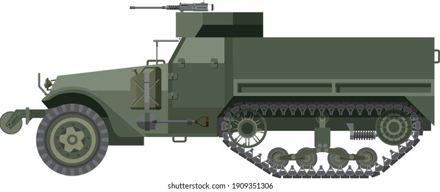 american ww2 m3 halftrack scout car profile illustration vector