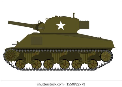 American WW2 M4 Sherman Tank On White