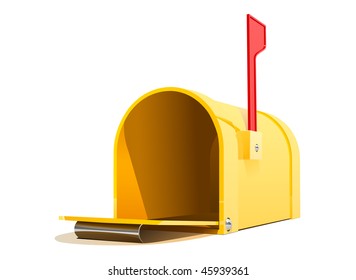 the american yellow mailbox with red flag