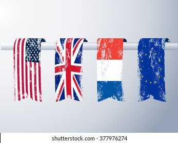 American,British,French and Europe grunge flags as banners. Vector.