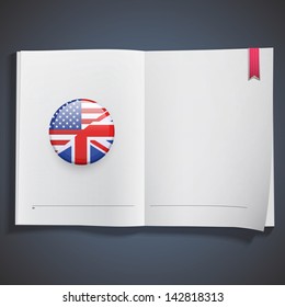 American-English icon printed on white book. Vector design.