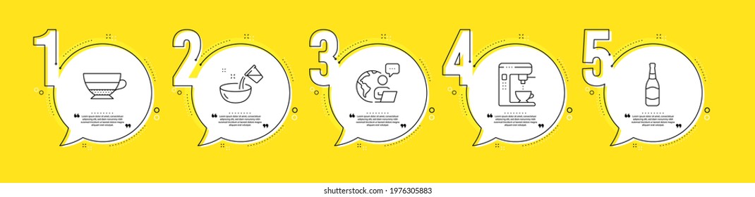 Americano, Beer bottle and Cooking water line icons set. Timeline process infograph. Coffee maker sign. Beverage cup, Brewery, Glass. Tea machine. Food and drink set. Vector
