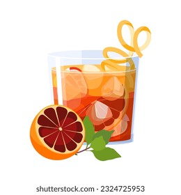 Americano Cocktail summer drink isolated on white background. Vector flat illustration Classic Alcoholic beverage based on citrus, vermouth and soda