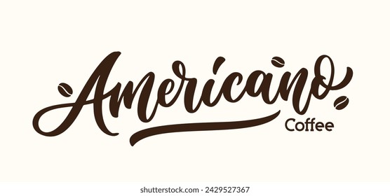 Americano with coffee bean, hand lettering design. Vector calligraphic text.