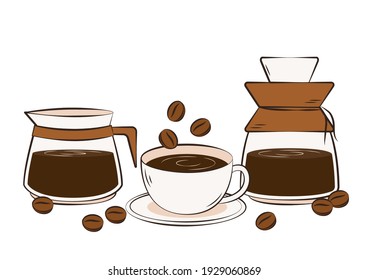 Americano coffee vector. Coffee cup and Coffee mug on white background.