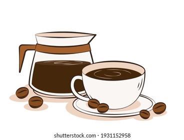 Americano coffee vector. Coffee cup and Coffee mug on white background.