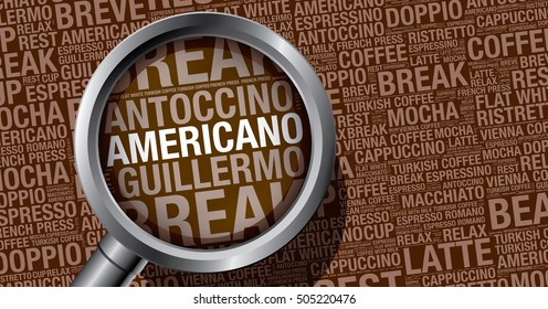 Americano coffee word cloud concept, vector design template