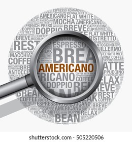 Americano coffee word cloud concept, vector design template