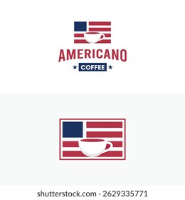 Americano logo Coffee mug with america flag simple modern concept