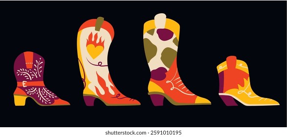  Americans cowboy boots isolated. Vector