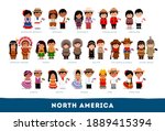 Americans in national clothes. North America. Set of cartoon characters in traditional costume. Cute people. Vector flat illustrations.