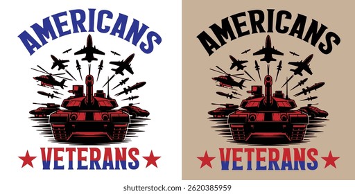 Americanos Veteranos Tipografía de base de Vector Plantilla de diseño de camiseta