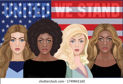 Americans Women on USA Flag Background