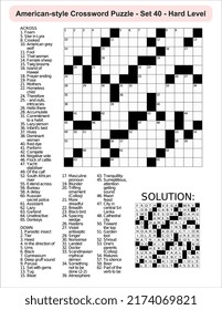 
American-style crossword puzzle game with a 15 x 15 squares. Includes blank crossword grid, include clues, with solution.