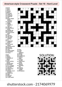 
American-style crossword puzzle game with a 15 x 15 squares. Includes blank crossword grid, include clues, with solution.
