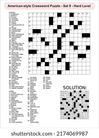 
American-style crossword puzzle game with a 15 x 15 squares. Includes blank crossword grid, include clues, with solution.