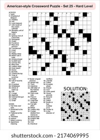 
American-style crossword puzzle game with a 15 x 15 squares. Includes blank crossword grid, include clues, with solution.