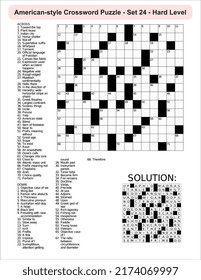 
American-style crossword puzzle game with a 15 x 15 squares. Includes blank crossword grid, include clues, with solution.