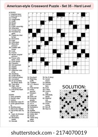 
American-style crossword puzzle game with a 15 x 15 squares. Includes blank crossword grid, include clues, with solution.