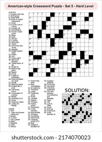 
American-style crossword puzzle game with a 15 x 15 squares. Includes blank crossword grid, include clues, with solution.