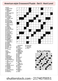 
American-style crossword puzzle game with a 15 x 15 squares. Includes blank crossword grid, include clues, with solution.