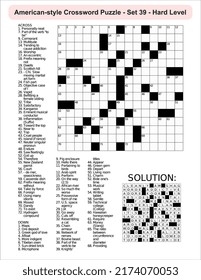 
American-style crossword puzzle game with a 15 x 15 squares. Includes blank crossword grid, include clues, with solution.