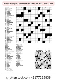 American-style crossword puzzle game with 15 x 15 squares. Includes blank crossword grid, have clues, with the solution.