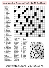 American-style crossword puzzle game with 15 x 15 squares. Includes blank crossword grid, have clues, with the solution.