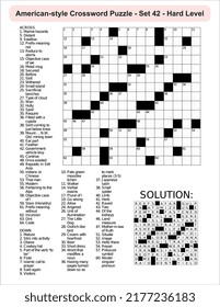 American-style crossword puzzle game with 15 x 15 squares. Includes blank crossword grid, have clues, with the solution.