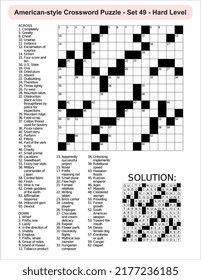 American-style crossword puzzle game with 15 x 15 squares. Includes blank crossword grid, have clues, with the solution.