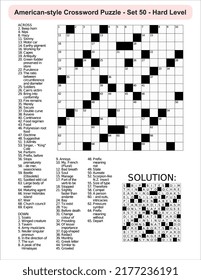 American-style crossword puzzle game with 15 x 15 squares. Includes blank crossword grid, have clues, with the solution.