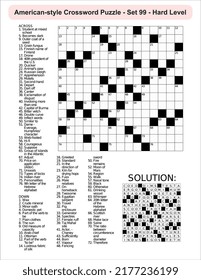 American-style crossword puzzle game with 15 x 15 squares. Includes blank crossword grid, have clues, with the solution.