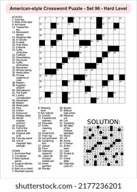 American-style crossword puzzle game with 15 x 15 squares. Includes blank crossword grid, have clues, with the solution.