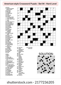 American-style crossword puzzle game with 15 x 15 squares. Includes blank crossword grid, have clues, with the solution.