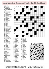 American-style crossword puzzle game with 15 x 15 squares. Includes blank crossword grid, have clues, with the solution.