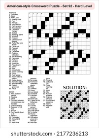 American-style crossword puzzle game with 15 x 15 squares. Includes blank crossword grid, have clues, with the solution.