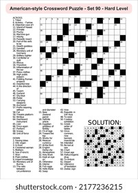 American-style crossword puzzle game with 15 x 15 squares. Includes blank crossword grid, have clues, with the solution.