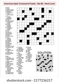 American-style crossword puzzle game with 15 x 15 squares. Includes blank crossword grid, have clues, with the solution.