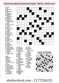 American-style crossword puzzle game with 15 x 15 squares. Includes blank crossword grid, have clues, with the solution.