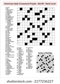 American-style crossword puzzle game with 15 x 15 squares. Includes blank crossword grid, have clues, with the solution.