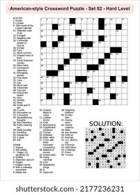 American-style crossword puzzle game with 15 x 15 squares. Includes blank crossword grid, have clues, with the solution.