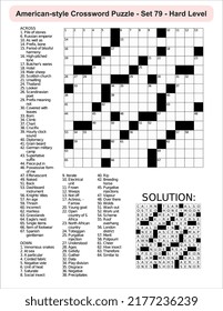 American-style crossword puzzle game with 15 x 15 squares. Includes blank crossword grid, have clues, with the solution.