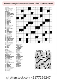 American-style crossword puzzle game with 15 x 15 squares. Includes blank crossword grid, have clues, with the solution.