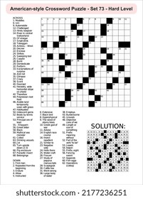 American-style crossword puzzle game with 15 x 15 squares. Includes blank crossword grid, have clues, with the solution.