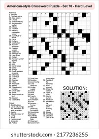 American-style crossword puzzle game with 15 x 15 squares. Includes blank crossword grid, have clues, with the solution.