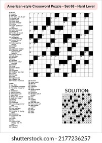 American-style crossword puzzle game with 15 x 15 squares. Includes blank crossword grid, have clues, with the solution.