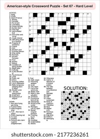 American-style crossword puzzle game with 15 x 15 squares. Includes blank crossword grid, have clues, with the solution.