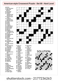 American-style crossword puzzle game with 15 x 15 squares. Includes blank crossword grid, have clues, with the solution.