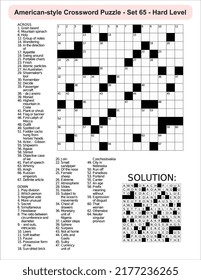 American-style crossword puzzle game with 15 x 15 squares. Includes blank crossword grid, have clues, with the solution.